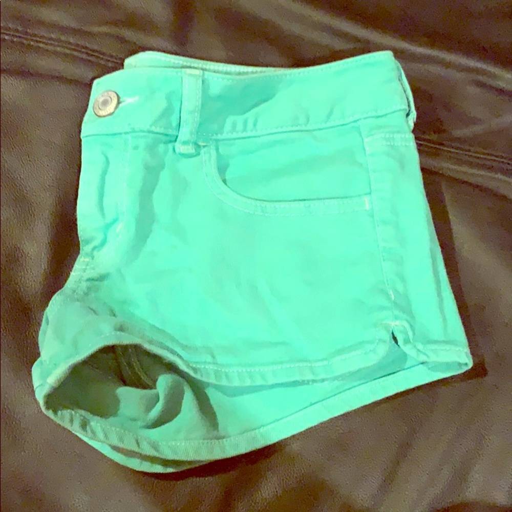 Teal American eagle stretch jean shorts